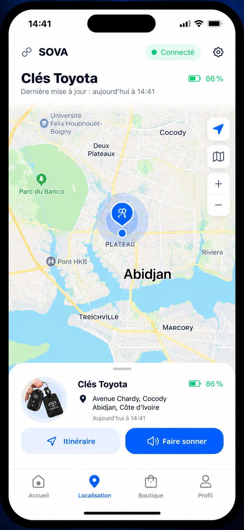 Carte de suivi des clés à Abidjan